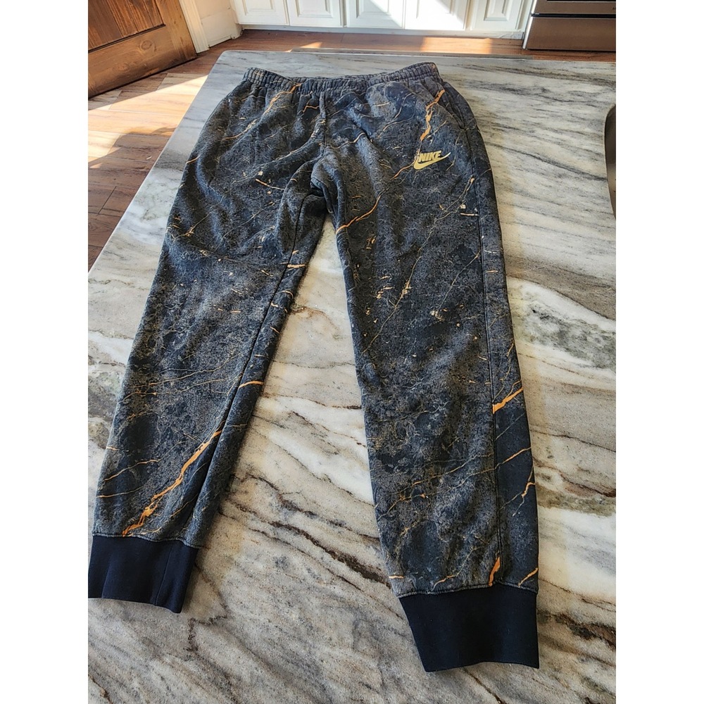 Nike Mens XL Team Sports Jogger Sweatpants Gray Gold Marble Splatter Fleece